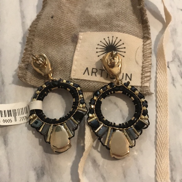 NWT Artisun beaded open black gem earrings - Picture 4 of 4